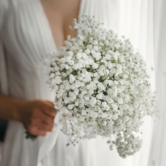 Bridal bouquet featuring white Gypsophila.