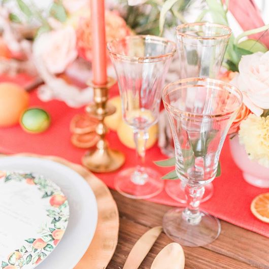 Wedding tablescape inspiration featuring tropical hues.