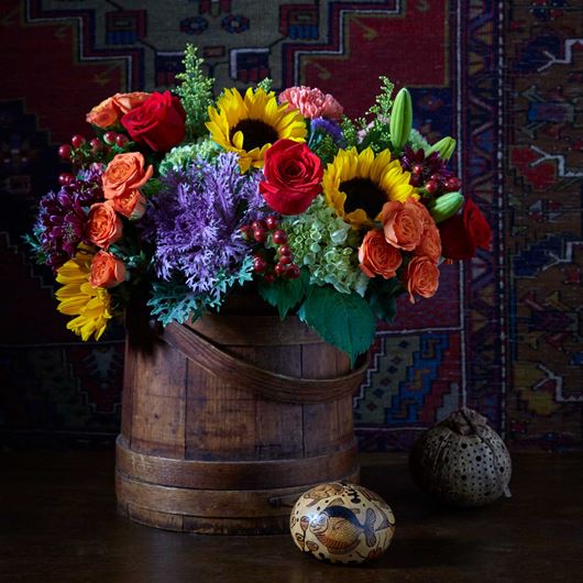 Still life arrangement with ornamental kale.