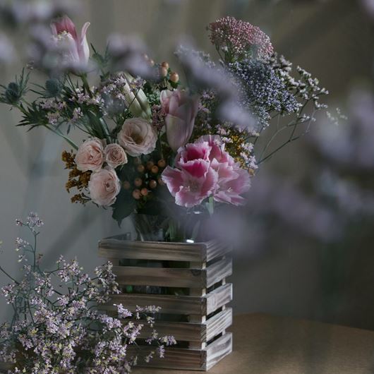 FRAY's shabby chic spirit is personified in this crate display.