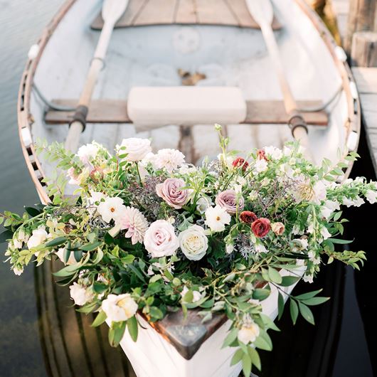 Floral decor for a lakeside wedding.