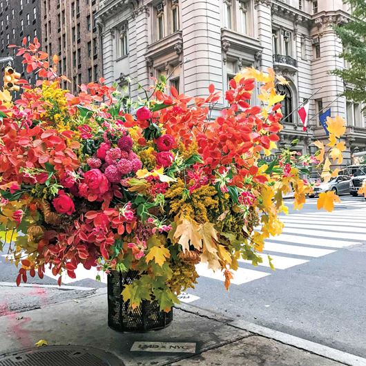 A Lewis Miller Design "flower flash" decorates a New York City street.