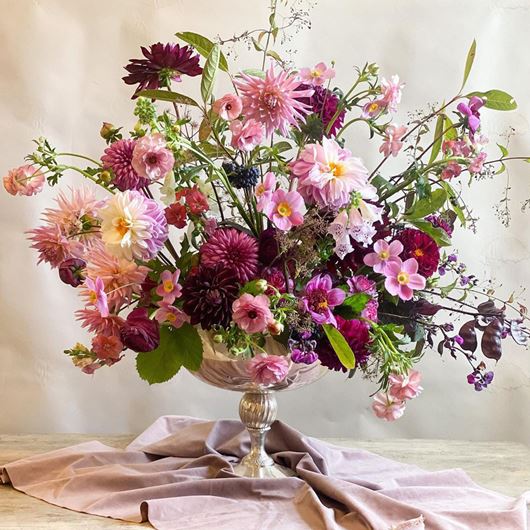 Centerpiece featuring blooms from Hope Flower Farm.