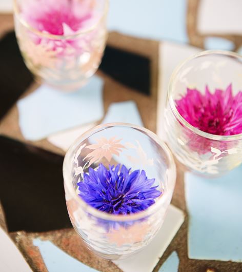 Cornflowers (Centaurea cyanus) in votive cups. Photo: Rolinda Windhorst