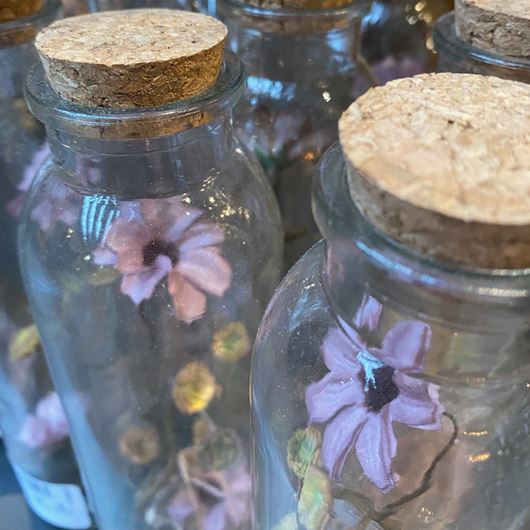 Dried flowers in a bottle.