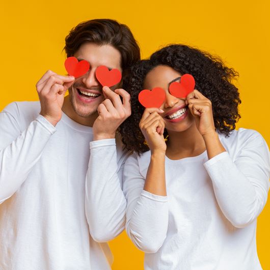 A happy couple is all smiles on Valentine's Day.