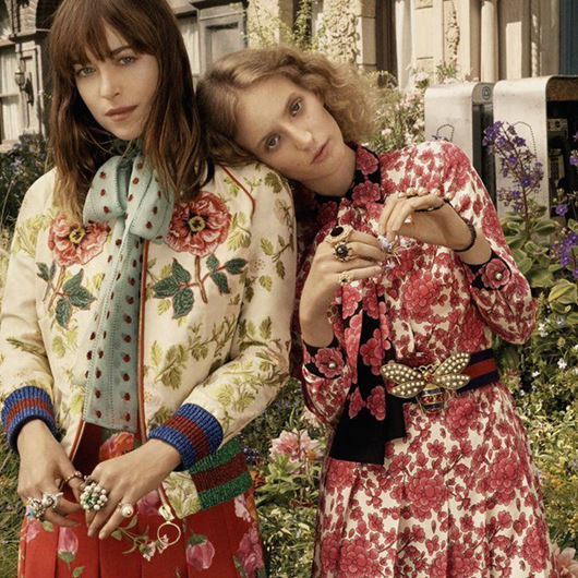 Dakota Johnson and Petra Collins radiate in stunning florals for Gucci Bloom's latest campaign.