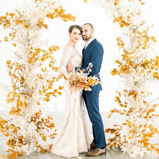 Wedding arch featuring Lunaria, beech and silver grass.