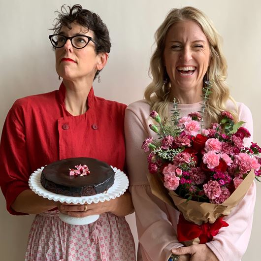 Designer Caroline Eells and author Sara Bir celebrate classic Valentine's Day colors.